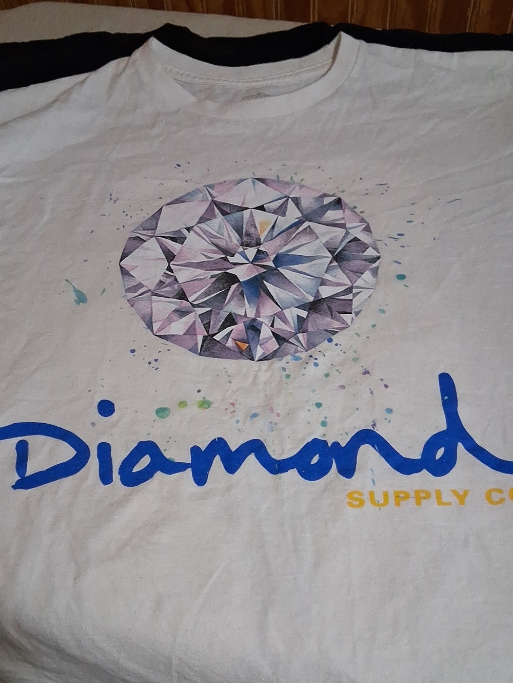 Diamond Supply Co. White Tee with Multicolor Diamond Graphic and Blue Logo